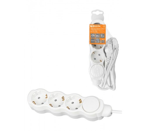 Удлинитель бытовой "Люкс" с выкл., 3 гнезда, 5 м, с/з, с з/ш, ПВС 3х1,5 мм2, 16 А, 250 В, 3700Вт  SQ1303-4068  TDM