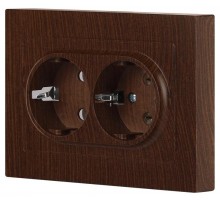 Розетка Intro Accent 6-205-10 , 2X2P+E Schuko, 16А-250В, IP20, СУ, AL/CU, венге  Б0063502  Intro