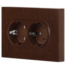 Розетка Intro Accent 6-205-10 , 2X2P+E Schuko, 16А-250В, IP20, СУ, AL/CU, венге  Б0063502  Intro