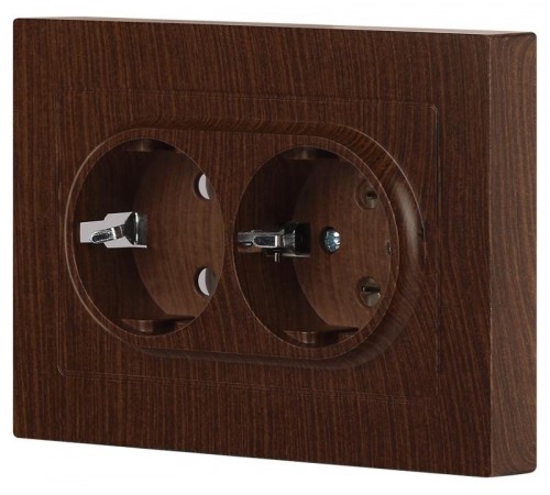Розетка Intro Accent 6-205-10 , 2X2P+E Schuko, 16А-250В, IP20, СУ, AL/CU, венге  Б0063502  Intro