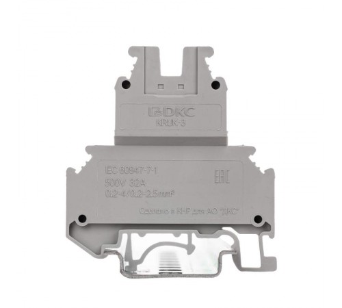 Клемма двухуровневая, винтовой зажим, 4 точки подключения, 2.5 кв.мм, серая  KRUK-3  DKC