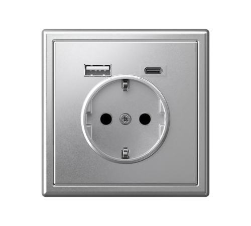 ArtGallery Алюминий Розетка 16А с 2 USB A+C, 5В/2,4А/3,0А, 2х5В/1,5А, механизм  GAL000332  SE