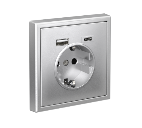 ArtGallery Алюминий Розетка 16А с 2 USB A+C, 5В/2,4А/3,0А, 2х5В/1,5А, механизм  GAL000332  SE