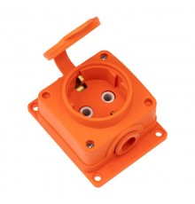 Розетка (колодка) влагозащищенная с крышкой 1 гнездо COMPACT, с/3, 16А, IP54, каучук, оранжевая  111-225  REXANT
