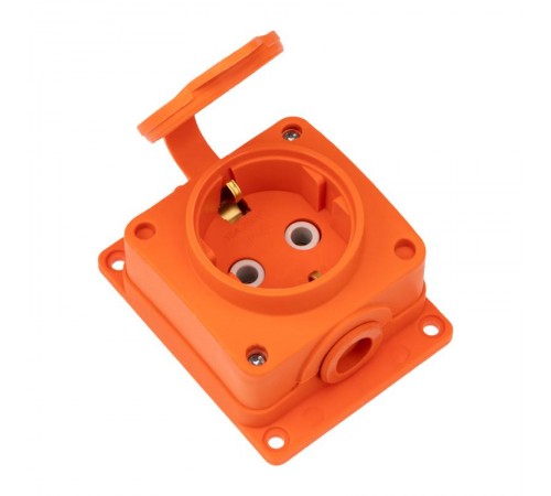 Розетка (колодка) влагозащищенная с крышкой 1 гнездо COMPACT, с/3, 16А, IP54, каучук, оранжевая  111-225  REXANT
