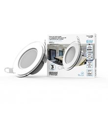 Светильник светодиодный встраиваемый круглый с декоративным стеклом 6W 4000K 1/40  947111206  Gauss