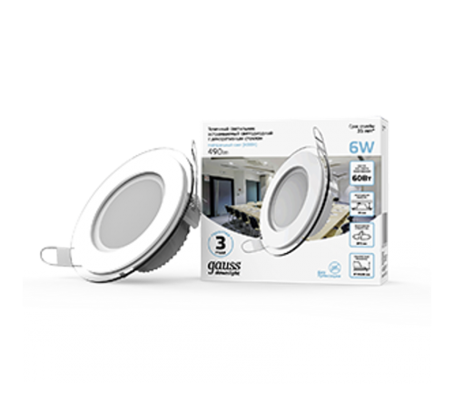 Светильник светодиодный встраиваемый круглый с декоративным стеклом 6W 4000K 1/40  947111206  Gauss
