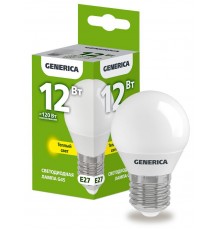 Лампа светодиодная G45 шар 12Вт 230В 3000К E27   LL-G45-12-230-30-E27-G  GENERICA