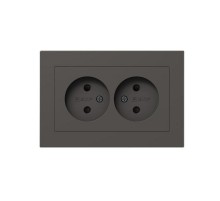 Механизм розетки двойной, 16А, без заземления, со шторками, с рамкой, мокко Эпика  UP1-SOM-201 EKF