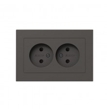 Механизм розетки двойной, 16А, без заземления, со шторками, с рамкой, мокко Эпика  UP1-SOM-201 EKF