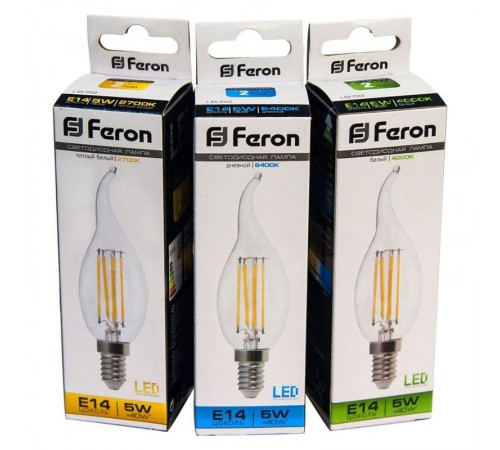 Лампа светодиодная LB-59 (5W) 230V E14 2700K филамент C35T прозрачная  25575  FERON