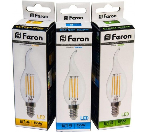 Лампа светодиодная LB-59 (5W) 230V E14 2700K филамент C35T прозрачная  25575  FERON