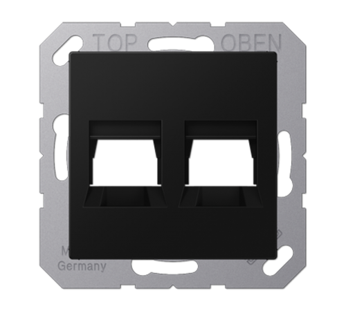 Kрышка для 2-х разъемов; без видимого винта; подпружиненная шторка; термопласт; черный матовый  A1569-25WESWM  Jung