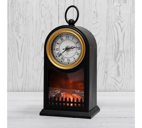 Светодиодный камин Старинные часы с эффектом живого огня 14,7x11,7x25 см, черный, батарейки 2хС (не в комплекте) USB  511-020  NEON-NIGHT