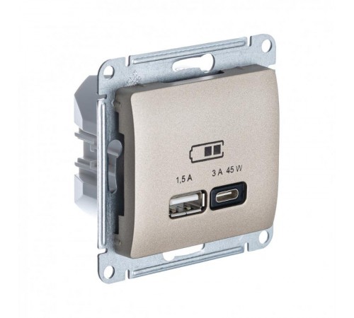 Glossa Титан USB Розетка A + тип-C 45W высокоскор.заряд. QC PD  GSL000429  SE