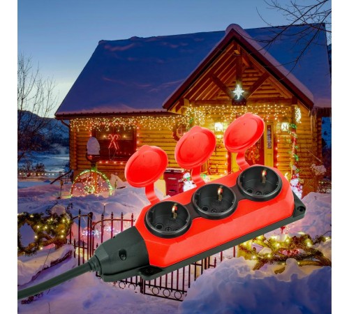 Удлинитель силовой UK-3e-3x1,5-40m-IP44(KG) с заземлением 3 розетки каучук 40м КГ 3х1,5мм2 IP44  Б0057583  ЭРА