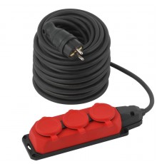 Удлинитель силовой UK-3e-3x1,5-40m-IP44(KG) с заземлением 3 розетки каучук 40м КГ 3х1,5мм2 IP44  Б0057583  ЭРА