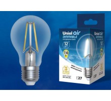 Лампа светодиодная LED-A60-12W/4000K/E27/CL/DIM GLA01TR LED диммируемая. "груша" прозр серия Air. 4000K  UL-00005184  Uniel