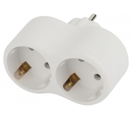 Разветвитель электрический SPx-2e-W на 2 розетки с заземлением 16А белый  Б0053478  ЭРА