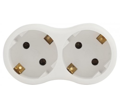 Разветвитель электрический SPx-2e-W на 2 розетки с заземлением 16А белый  Б0053478  ЭРА