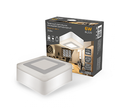 Светильник светодиодный Backlight накладной BL220 Квадрат. Акрил, 3+3W, 3000K, 105*105,  BL220  Gauss