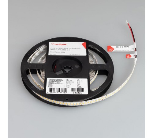 Светодиодная лента UL-A200-10mm 24V Warm3000 (20 W/m, IP20, 2835, 5m) (Arlight, высок.эфф.150 лм/Вт)  037224  Arlight