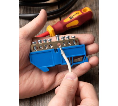 Шина "0" (8х12мм.) 125А 8 отверстий изолятор на DIN-рейку латунь EKF PROxima  sn0-125-8-d  EKF