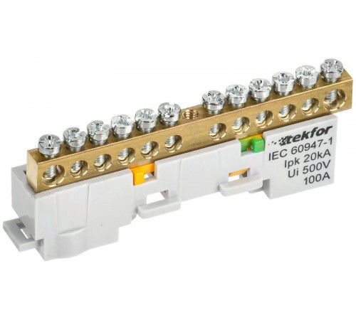 TEKFOR Шина PE "земля" неизолированная на универсальном держателе 6х9-12-Ж  TF-NN10-12-DL-K05  IEK