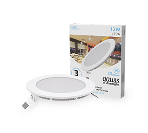 Светильник светодиодный встраиваемый ультратонкий круглый IP20 12W 4100K  939111212  Gauss