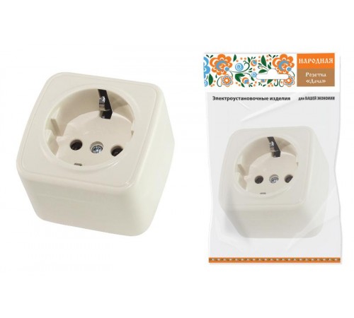 Розетка 2П+З открытой установки IP20 16А, сл. кость "Дача" Народная  SQ1824-0021  TDM