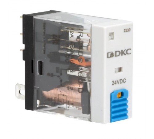 Реле миниатюрное промышленное, 1CO, ком. ток 12А, AgSnO2, напряжение 12V DC, опция: тест-кнопка+светодиод+защитный диод  IR-12DC-1CO-D  DKC