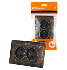 Розетка двойная 2П 10А 250В с защ. шт. старинная бронза "Лама"  SQ1815-0753  TDM