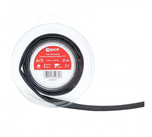 Термоусаживаемая трубка ТУТ нг 6/3 черная ролик 2 м tut-6-b-bEKF