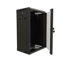 Шкаф настенный 10'',9U,480х370х300, уст.размер 254мм, со стеклян дверью, открыв.стенки,возмож. установ. вентилятора, цв.черн.(собран)445488Hyperline
