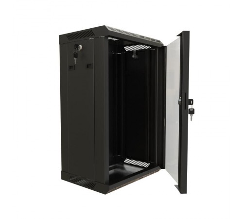 Шкаф настенный 10'',9U,480х370х300, уст.размер 254мм, со стеклян дверью, открыв.стенки,возмож. установ. вентилятора, цв.черн.(собран)445488Hyperline