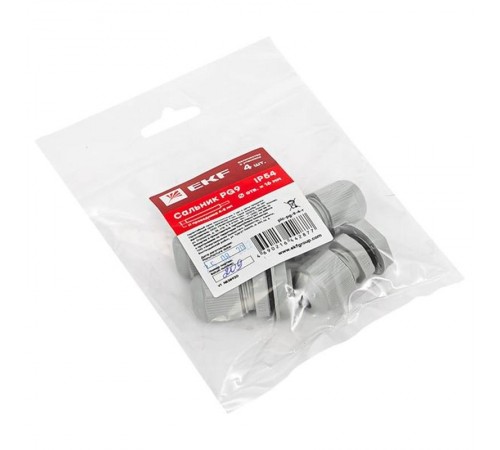 Сальник PG9 IP54 (4 шт) d отв. 16мм / d провод. 4-8 мм PROxima  plc-pg-9-4-r  EKF
