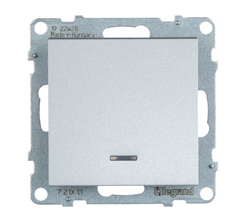 SUNO Выключатель 10АХ 250В с подсветкой/индикацией. Безвинтовые зажимы. Цвет "Алюминий"  721311  Legrand