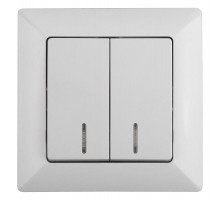 4-105-01 Intro Выключатель двойной с подсветкой, 10А-250В, СУ, Solo, белый  Б0043291  Intro