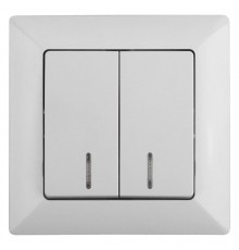 4-105-01 Intro Выключатель двойной с подсветкой, 10А-250В, СУ, Solo, белый  Б0043291  Intro