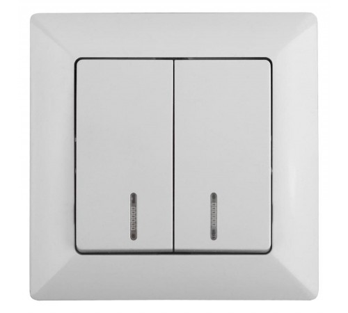 4-105-01 Intro Выключатель двойной с подсветкой, 10А-250В, СУ, Solo, белый  Б0043291  Intro