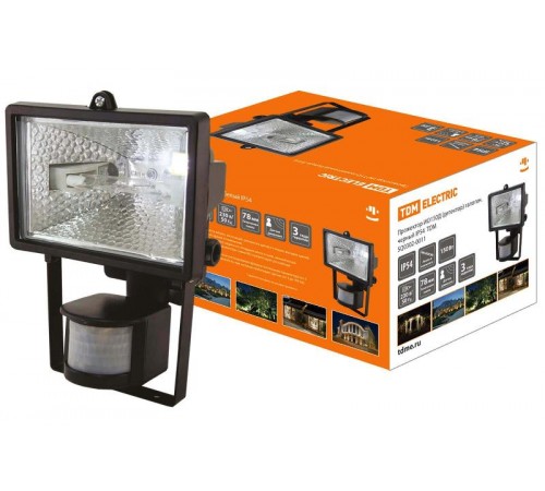 Прожектор галогенный ИО 150Д 150Вт IP54 черный, детектор  SQ0302-0011  TDM