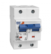 Выключатель автоматический двухполюсный (1п+N) OptiDin BM125 100А D 15кА (BM125-2ND100-14ln-УХЛ3)  138601  КЭАЗ