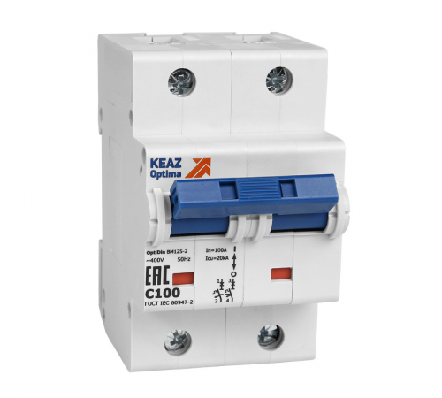 Выключатель автоматический двухполюсный OptiDin BM125 100А D 15кА (BM125-2D100-14ln-УХЛ3)  138599  КЭАЗ