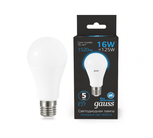 Лампа светодиодная A60 16W 1520lm 6500K E27 LED 1/10/50  102502316  Gauss