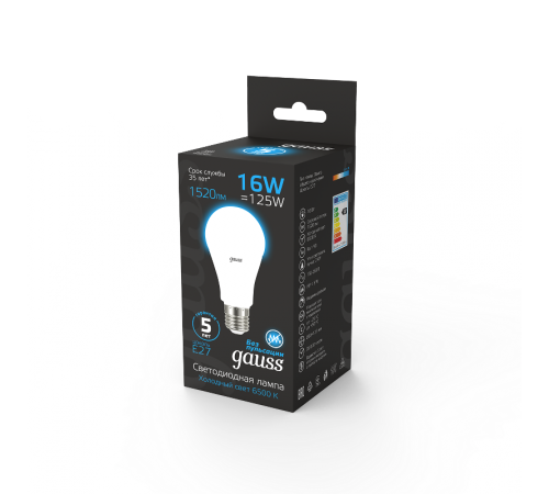 Лампа светодиодная A60 16W 1520lm 6500K E27 LED 1/10/50  102502316  Gauss