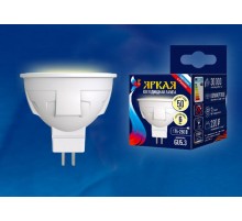 Лампа светодиодная LED-JCDR 6W/WW/GU5.3/FR PLP01WH LED. "JCDR", матовая. серия Яркая, пр-во Россия, 3000K  UL-00002424  Uniel