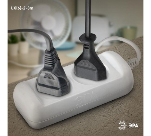Удлинитель электрический   UX(6)-2-3m без заземления 2 розетки 3м ПВС 2x0,75мм2 6А белый  Б0038565  ЭРА