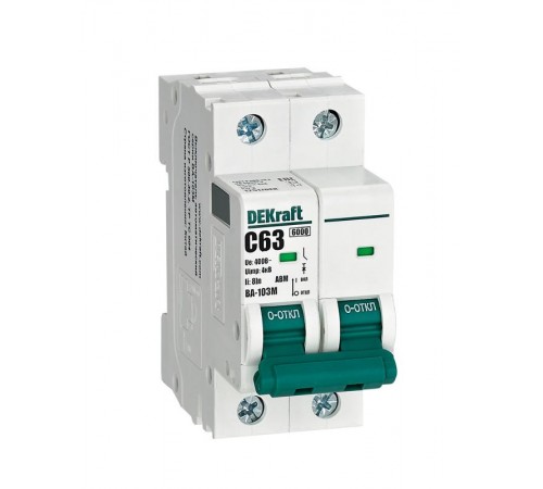 Выключатель автоматический без теплозащиты двухполюсный ВА-103М2P 63А характеристика C 6кА  12517DEK  Dekraft