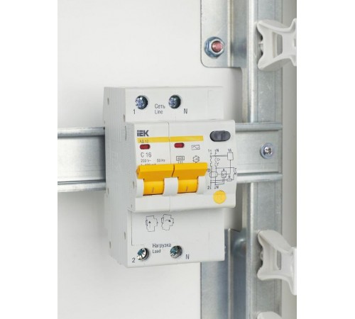Выключатель автоматический дифференциального тока АД12 2п 16А C 100мА тип AC (3 мод)  MAD10-2-016-C-100  IEK