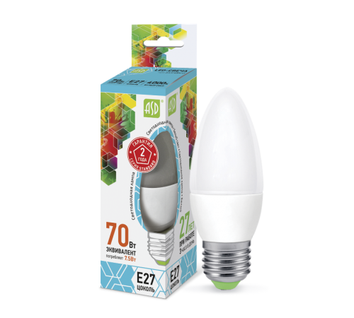 Лампа светодиодная LED-СВЕЧА-standard 7.5Вт 230В Е27 4000К 675Лм  4690612003955  ASD